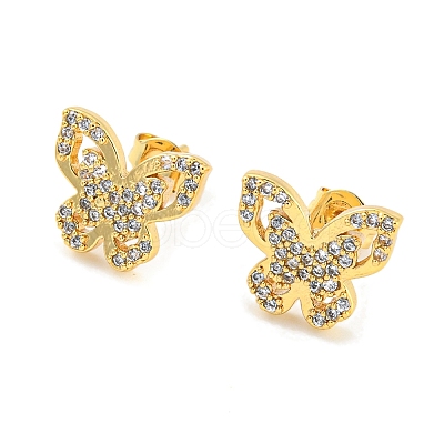 Butterfly Shape Rack Plating Brass Micro Pave Cubic Zirconia Stud Earrings EJEW-P240-04G-1