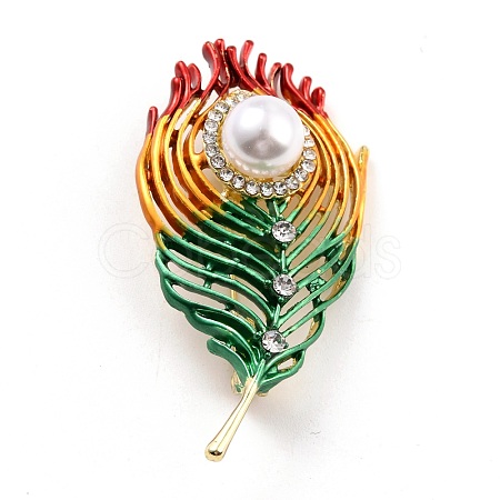 Feather Alloy Brooch with Resin Pearl JEWB-O009-10-1