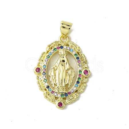 Real 18K Gold Plated Brass Micro Pave Random Color Cubic Zirconia Pendants KK-H472-37A-02G-1