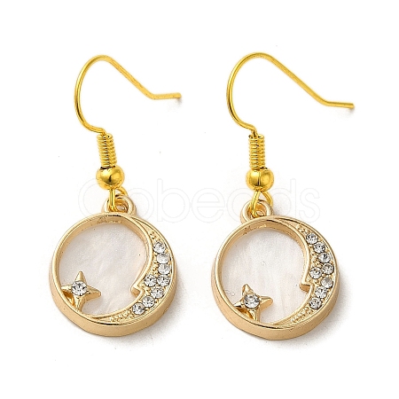 Moon & Star Alloy Rhinestone Dangle Earrings EJEW-C073-02G-1