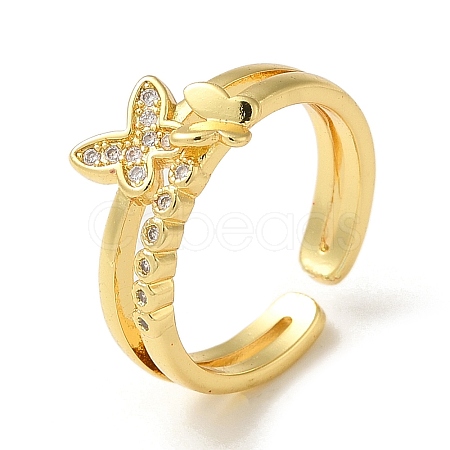 Rack Plating Brass Micro Pave Clear Cubic Zirconia Open Cuff Rings for Women RJEW-M162-02G-1