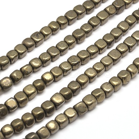 Cube Natural Pyrite Beads Strands G-G-I126-18-6x6mm-1