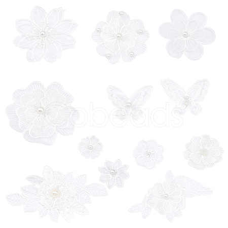 CHGCRAFT 12Pcs 12 Style Flower/Butterfly Polyester Embroidery Sew on Clothing Patches PATC-CA0001-10-1