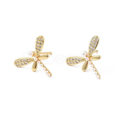 Rack Plating Brass Micro Pave Clear Cubic Zirconia Stud Earrings for Women EJEW-G311-05G-1