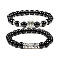 2Pcs Couple Alloy Star Owl & Synthetic Turquoise Stretch Bracelets Sets, for Valentine's Day Gifts, Black, Elastic