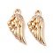 Brass Micro Pave Clear Cubic Zirconia Charms, Cadmium Free & Lead Free, Wing, Real 14K Gold Plated, 14x6x2mm, Hole: 1.2mm