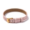 Leather Textured Watch Bands, with Ion Plating(IP) Golden 304 Stainless Steel Buckles, Adjustable Bracelet Watch Bands, Pink, 23.2x1~1.25x0.5cm