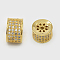 Brass Micro Pave Cubic Zirconia Beads, Hollow, Column, Golden, 10x7.5mm, Hole: 1.5mm