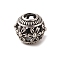 Tibetan Style Hollow Out Alloy European Beads, Large Hole Beads, Cadmium Free & Lead Free, Round with Flower Pattern, Antique Silver, 16x13mm, Hole: 5.8mm