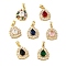 Brass Micro Pave Cubic Zirconia Pendants, with Glass, Real 18K Gold Plated, Teardrop, Mixed Color, 18x13.5x5mm, Hole: 5x3mm