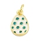 Rack Plating Brass Enamel Charms, with Jump Ring, Long-Lasting Plated, Cadmium Free & Lead Free, Teardrop with Polka Dot Charm, Real 18K Gold Plated, Dark Cyan, 14x9x1.5mm, Hole: 3mm