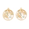 Rack Plating Alloy Enamel Pendants, Golden, Flat Round with Cat & Flower Charm, Deep Sky Blue, 28x25x1.5mm, Hole: 2mm