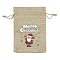 Christmas Printed Burlap Packing Pouches Drawstring Bags, Rectangle, Tan, Santa Claus, 14x10x0.01cm