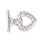 Heart Brass Toggle Clasps, Long-Lasting Plated, Platinum, heart: 16.5x14.5x1.5mm, Hole: 2.5mm, bar: 3x16.5x4mm, hole: 4x1.5mm