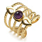 Natural Amethyst Finger Rings, Teardrop 304 Stainless Steel Multi-layer Open Cuff Rings, Real 18K Gold Plated, 24mm, Adjustable