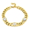 304 Stainless Steel & Natural Howlite Polygon Link Bracelets for Women, Golden, 7-1/2 inch(19cm)