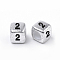 Antique Silver Plated Acrylic Beads, Cube with Black Number, Num.2, 6mm, Hole: 3mm, about 150000pcs/25000g