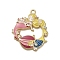 Alloy Enamel Pendants, with  Rhinestone, Mermaid Charm, Pink, 29.5x26x2.5mm, Hole: 1.8mm