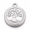 Non-Tarnish 304 Stainless Steel Pendants, Flat Round with Tree of Life, Stainless Steel Color, 21.5x18x2.5mm, Hole: 2mm