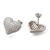 Rack Plating Heart Brass Pave Clear Cubic Zirconia Stud Earrings EJEW-I310-02P-1