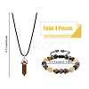 FIBLOOM Natural Mixed Gemstone Bullet Pendant Necklaces & Braided Bead Bracelet SJEW-FI0001-12-2