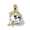 Real 18K Gold Plated Rack Plating Brass Micro Pave Clear Cubic Zirconia Pendants KK-C015-22G-17-1