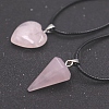 2Pcs 2 Style Heart & Cone Natural Rose Quartz Pendant Necklaces Sets PW-WG47736-01-4