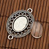 Tibetan Style Alloy Connector Cabochon Bezel Settings and Oval Transparent Glass Cabochons DIY-X0206-AS-3