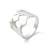 Non-Tarnish 304 Stainless Steel Hand Heart Open Cuff Ring for Women RJEW-K245-45P-3