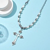 Natural Pearl with Cross Alloy Pendant Necklaces NJEW-JN04813-2