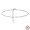 Rhodium Plated 925 Sterling Silver Curb Chain Anklet with Rectangle Charm AJEW-F162-001P-1