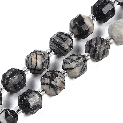 Natural Black Netstone Beads Strands G-O201B-143G-1