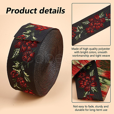 6.8M Flat Ethnic Style Polyester Jacquard Flower Ribbon OCOR-WH0082-133A-1