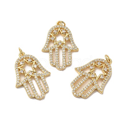 Rack Plating Brass Pave Cubic Zirconia Pendants KK-O142-50G-1