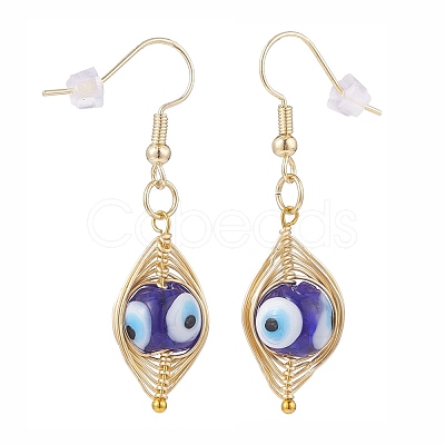 Round Lampwork Evil Eye Braided Dangle Earrings EJEW-JE04898-02-1