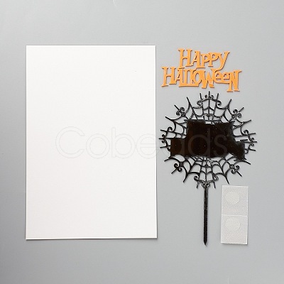 Acrylic Spider Web & Halloween Word Cake Insert Card Decoration X-DIY-H109-02-1