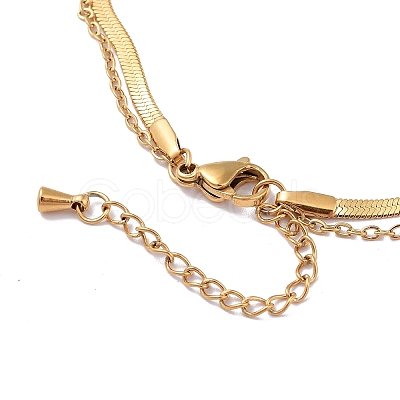 Ion Plating(IP) 304 Stainless Steel Herringbone & Cable Chains Double Layer Multi-strand Bracelet BJEW-E075-03G-1