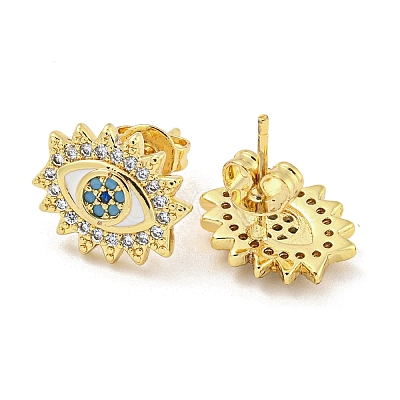 Evil Eye Real 18K Gold Plated Brass Stud Earrings EJEW-L269-087G-01-1