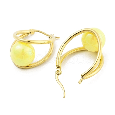 Ion Plating(IP) 304 Stainless Steel & Plastic Imitation Pearl Oval with Ball Hoop Earrings for Women EJEW-C096-13G-04-1