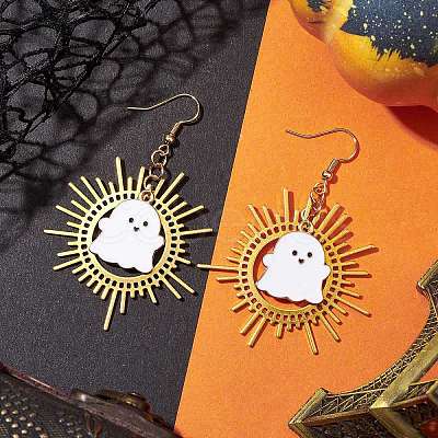 Ghost Alloy Enamel Dangle Earrings EJEW-TA00492-1