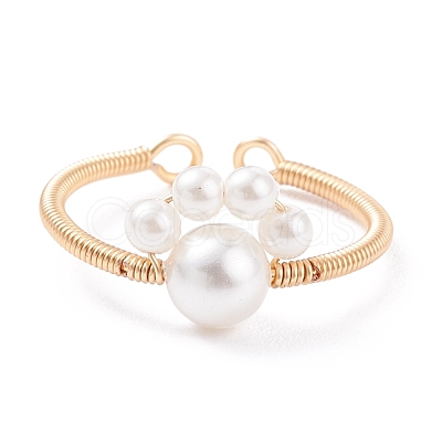 Shell Pearl Paw Print Braided Open Cuff Ring RJEW-TA00034-1