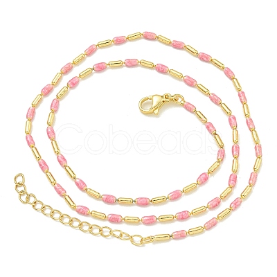 Brass Enamel Column Link Chain Necklaces NJEW-H039-04B-01G-1