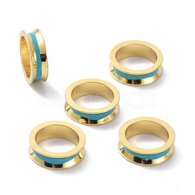 Brass Enamel European Beads KK-B047-03G-1