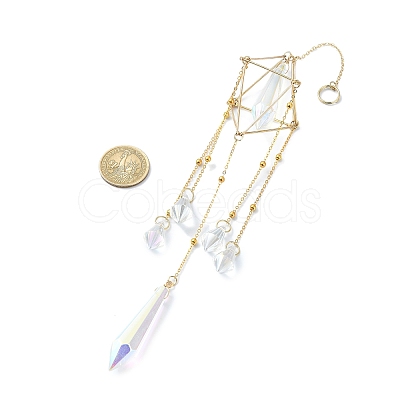 Glass Bullet with Brass Chains Hanging Pendant Decorations HJEW-JM01299-1