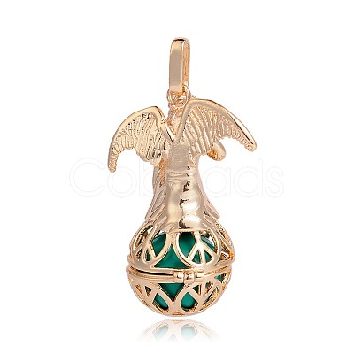 Golden Plated Brass Hollow Round Cage Pendants KK-J249-07G-1