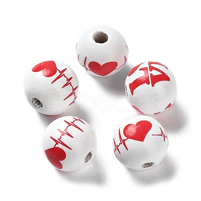 Valentine's Day Theme Printed Wood Beads WOOD-G017-02D-1