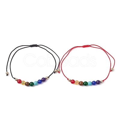 2Pcs 2 Color Natural & Synthetic Mixed Gemstone Round Braided Bead Anklets Set AJEW-AN00551-1