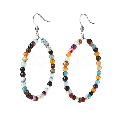 Natural Agate Beads Big Ring Dangle Earrings for Girl Women EJEW-JE04652-1