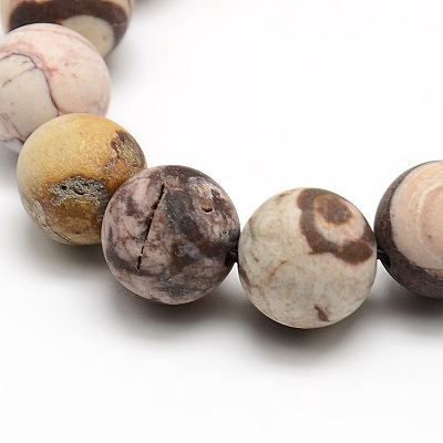 Frosted Natural Zebra Jasper Round Bead Strands G-M064-10mm-03-1