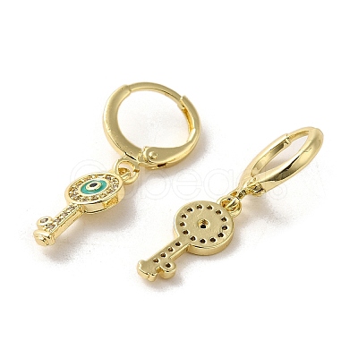 Key with Evil Eye Real 18K Gold Plated Brass Dangle Leverback Earrings EJEW-Q797-03G-01-1